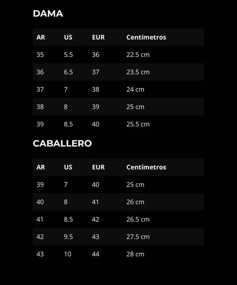 Tabla de talles calzado